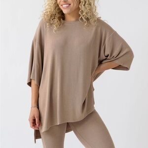 The Foxy Kind All Weekend Long Pant Set Short Sleeve in Biscotti Matching Set